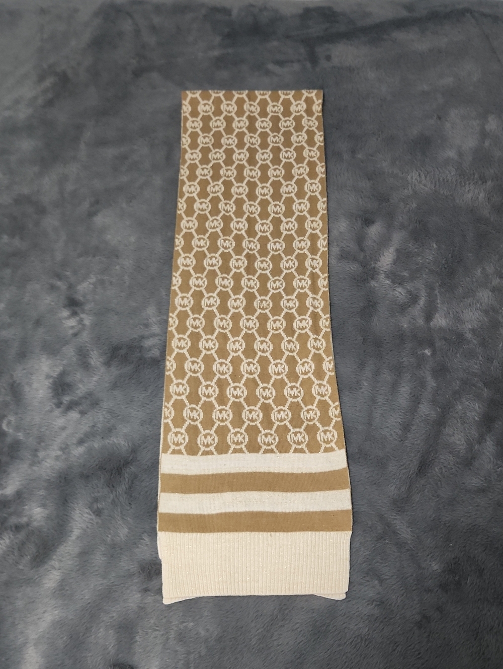 Michael Kors Tan & Cream MK Logo Knit Scarf